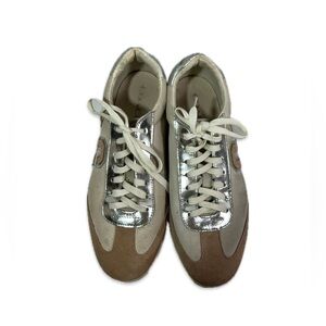 Coach Ian Sneakers Women’s Size 8M Cream and Brown Suede with Silver Accents